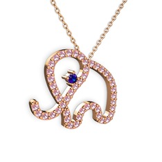 Taşlı Fil Kolye - Pembe kuvars ve lab safir 18 ayar rose altın kolye (40 cm gümüş rolo zincir) #13ikshc