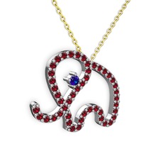 Taşlı Fil Kolye - Garnet ve lab safir 14 ayar beyaz altın kolye (40 cm altın rolo zincir) #1496xet