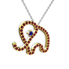 Taşlı Fil Kolye - Rodolit garnet ve lab safir 14 ayar altın kolye (40 cm beyaz altın rolo zincir) #14bix8t