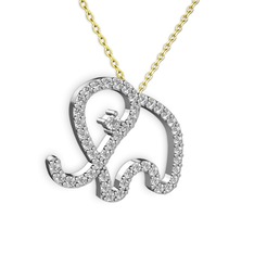 Swarovski ve pırlanta 8 ayar beyaz altın kolye (0.517 karat, 40 cm gümüş rolo zincir)