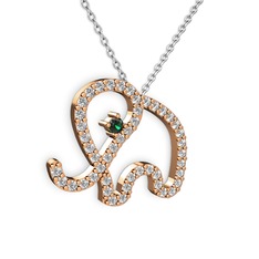 Swarovski ve yeşil kuvars 925 ayar rose altın kaplama gümüş kolye (40 cm gümüş rolo zincir)