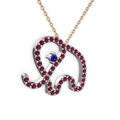 Taşlı Fil Kolye - Rodolit garnet ve lab safir 8 ayar beyaz altın kolye (40 cm gümüş rolo zincir) #15qml1b