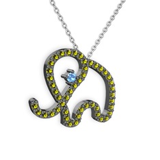 Taşlı Fil Kolye - Peridot ve akuamarin 925 ayar siyah rodyum kaplama gümüş kolye (40 cm beyaz altın rolo zincir) #15saqvc
