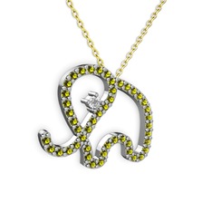 Peridot ve swarovski 14 ayar beyaz altın kolye (40 cm gümüş rolo zincir)