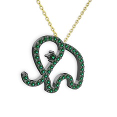 Taşlı Fil Kolye - Yeşil kuvars 925 ayar siyah rodyum kaplama gümüş kolye (40 cm altın rolo zincir) #17tnor2