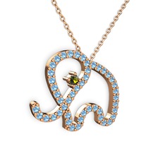 Taşlı Fil Kolye - Akuamarin ve peridot 925 ayar rose altın kaplama gümüş kolye (40 cm rose altın rolo zincir) #18smomn