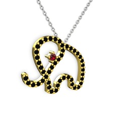 Taşlı Fil Kolye - Siyah zirkon ve garnet 14 ayar altın kolye (40 cm beyaz altın rolo zincir) #1aamyti