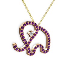 Ametist ve swarovski 18 ayar rose altın kolye (40 cm altın rolo zincir)
