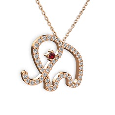 Beyaz zirkon ve garnet 925 ayar rose altın kaplama gümüş kolye (40 cm rose altın rolo zincir)