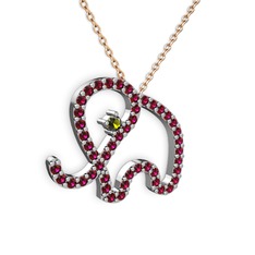 Taşlı Fil Kolye - Rodolit garnet ve peridot 18 ayar beyaz altın kolye (40 cm gümüş rolo zincir) #1csx5ea