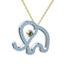 Akuamarin ve peridot 14 ayar beyaz altın kolye (40 cm altın rolo zincir)
