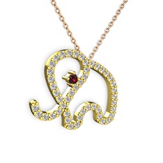 Taşlı Fil Kolye - Pırlanta ve rodolit garnet 18 ayar altın kolye (0.036 karat, 40 cm rose altın rolo zincir) #1ex556r