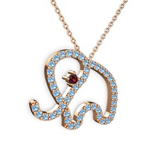 Akuamarin ve rodolit garnet 8 ayar rose altın kolye (40 cm rose altın rolo zincir)