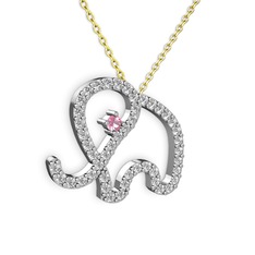 Swarovski ve pembe kuvars 925 ayar gümüş kolye (40 cm gümüş rolo zincir)