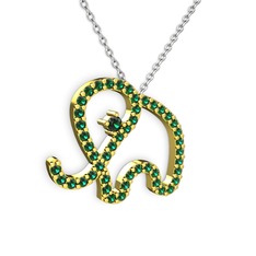 Taşlı Fil Kolye - Yeşil kuvars 925 ayar altın kaplama gümüş kolye (40 cm beyaz altın rolo zincir) #1fjcxpy