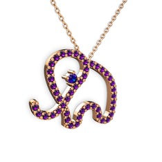 Taşlı Fil Kolye - Ametist ve lab safir 925 ayar rose altın kaplama gümüş kolye (40 cm rose altın rolo zincir) #1friolx