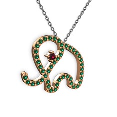 Yeşil kuvars ve rodolit garnet 14 ayar rose altın kolye (40 cm gümüş rolo zincir)