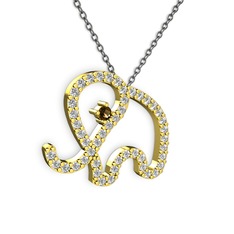 Taşlı Fil Kolye - Beyaz zirkon ve dumanlı kuvars 14 ayar altın kolye (40 cm gümüş rolo zincir) #1g5gjr6