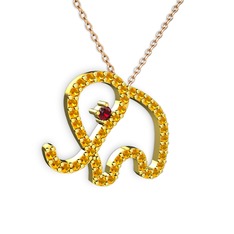 Sitrin ve garnet 14 ayar altın kolye (40 cm rose altın rolo zincir)