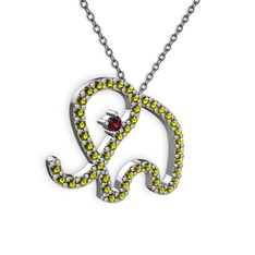 Peridot ve rodolit garnet 925 ayar gümüş kolye (40 cm gümüş rolo zincir)