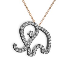 Swarovski ve pırlanta 925 ayar siyah rodyum kaplama gümüş kolye (0.517 karat, 40 cm rose altın rolo zincir)