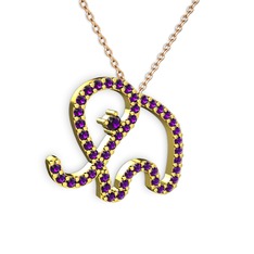 Taşlı Fil Kolye - Ametist 925 ayar altın kaplama gümüş kolye (40 cm gümüş rolo zincir) #1hrbs6v