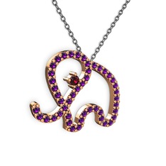 Ametist ve rodolit garnet 14 ayar rose altın kolye (40 cm gümüş rolo zincir)