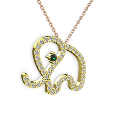 Taşlı Fil Kolye - Swarovski ve yeşil kuvars 18 ayar altın kolye (40 cm gümüş rolo zincir) #1jf21uh