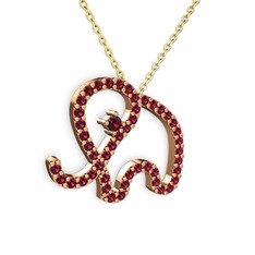 Taşlı Fil Kolye - Rodolit garnet 8 ayar rose altın kolye (40 cm gümüş rolo zincir) #1jnz0n4
