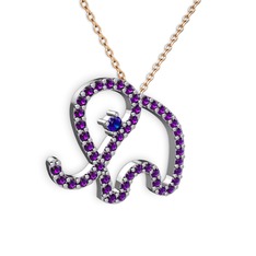 Taşlı Fil Kolye - Ametist ve lab safir 925 ayar gümüş kolye (40 cm rose altın rolo zincir) #1jr9oxg