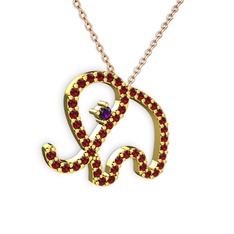 Taşlı Fil Kolye - Garnet ve ametist 18 ayar altın kolye (40 cm gümüş rolo zincir) #1jwivjo