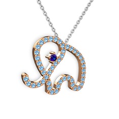 Taşlı Fil Kolye - Akuamarin ve lab safir 18 ayar rose altın kolye (40 cm beyaz altın rolo zincir) #1k41i6