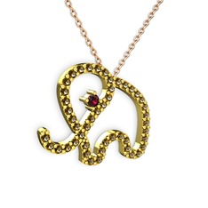 Taşlı Fil Kolye - Dumanlı kuvars ve rodolit garnet 18 ayar altın kolye (40 cm rose altın rolo zincir) #1kdqj1u