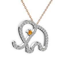 Pırlanta ve sitrin 18 ayar beyaz altın kolye (0.036 karat, 40 cm rose altın rolo zincir)
