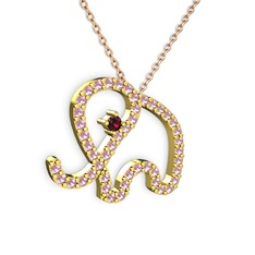 Pembe kuvars ve rodolit garnet 8 ayar altın kolye (40 cm rose altın rolo zincir)