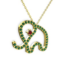 Yeşil kuvars ve garnet 8 ayar altın kolye (40 cm gümüş rolo zincir)
