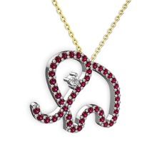 Taşlı Fil Kolye - Rodolit garnet ve beyaz zirkon 925 ayar gümüş kolye (40 cm altın rolo zincir) #1n30r00