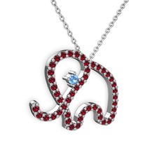 Taşlı Fil Kolye - Garnet ve akuamarin 8 ayar beyaz altın kolye (40 cm beyaz altın rolo zincir) #1n8lxhm