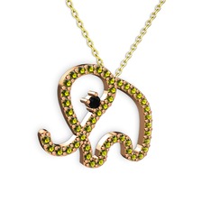 Taşlı Fil Kolye - Peridot ve siyah zirkon 14 ayar rose altın kolye (40 cm gümüş rolo zincir) #1nana2o