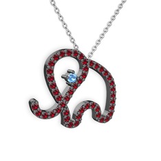 Taşlı Fil Kolye - Garnet ve akuamarin 925 ayar siyah rodyum kaplama gümüş kolye (40 cm gümüş rolo zincir) #1o1xp8d
