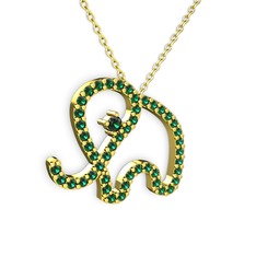 Taşlı Fil Kolye - Yeşil kuvars 8 ayar altın kolye (40 cm altın rolo zincir) #1ql3mxh