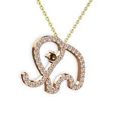 Swarovski ve dumanlı kuvars 14 ayar rose altın kolye (40 cm gümüş rolo zincir)