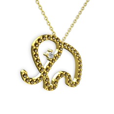 Taşlı Fil Kolye - Dumanlı kuvars ve swarovski 18 ayar altın kolye (40 cm altın rolo zincir) #1qzpsvg