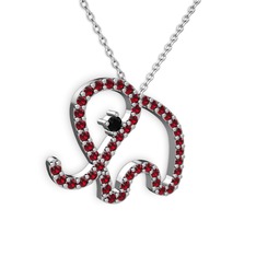 Taşlı Fil Kolye - Garnet ve siyah zirkon 14 ayar beyaz altın kolye (40 cm beyaz altın rolo zincir) #1revmh5