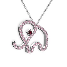 Taşlı Fil Kolye - Pembe kuvars ve rodolit garnet 925 ayar gümüş kolye (40 cm gümüş rolo zincir) #1s9qy4t