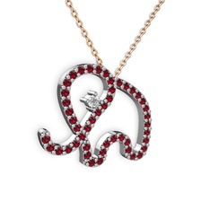 Taşlı Fil Kolye - Garnet ve beyaz zirkon 18 ayar beyaz altın kolye (40 cm rose altın rolo zincir) #1scokj6