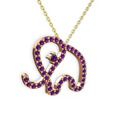 Taşlı Fil Kolye - Ametist 14 ayar rose altın kolye (40 cm altın rolo zincir) #1secdtj