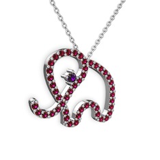 Rodolit garnet ve ametist 8 ayar beyaz altın kolye (40 cm beyaz altın rolo zincir)