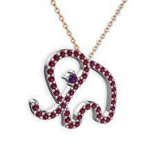 Rodolit garnet ve ametist 8 ayar beyaz altın kolye (40 cm gümüş rolo zincir)