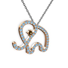 Taşlı Fil Kolye - Akuamarin ve dumanlı kuvars 8 ayar rose altın kolye (40 cm gümüş rolo zincir) #1t20eqr